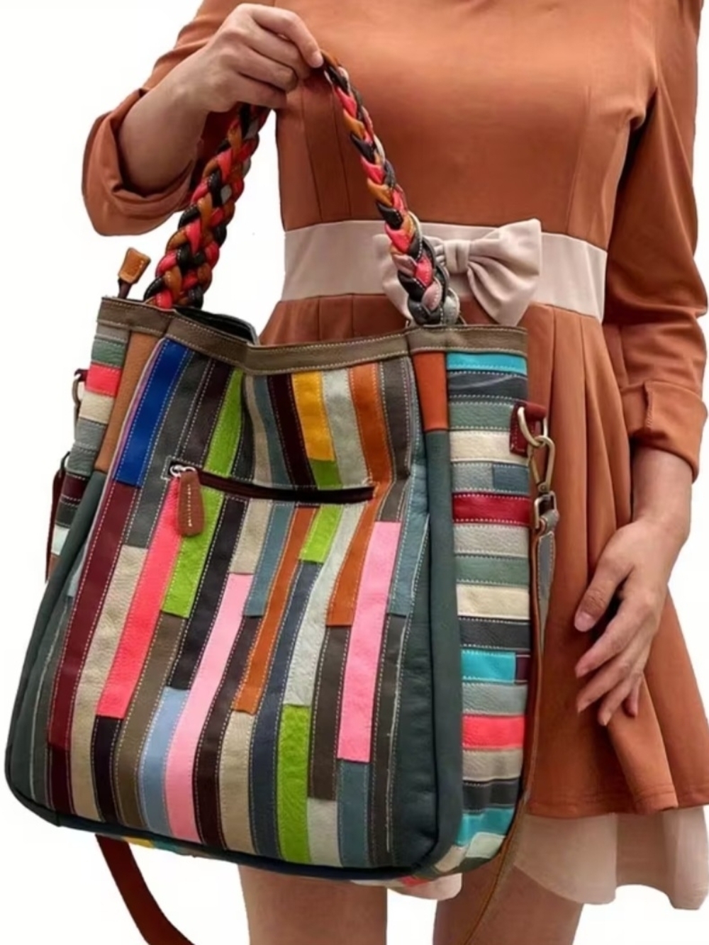 ♥️Multicolor Patchwork Floral Genuine Leather Shoulder Bag Large - Picture 2 of 12
